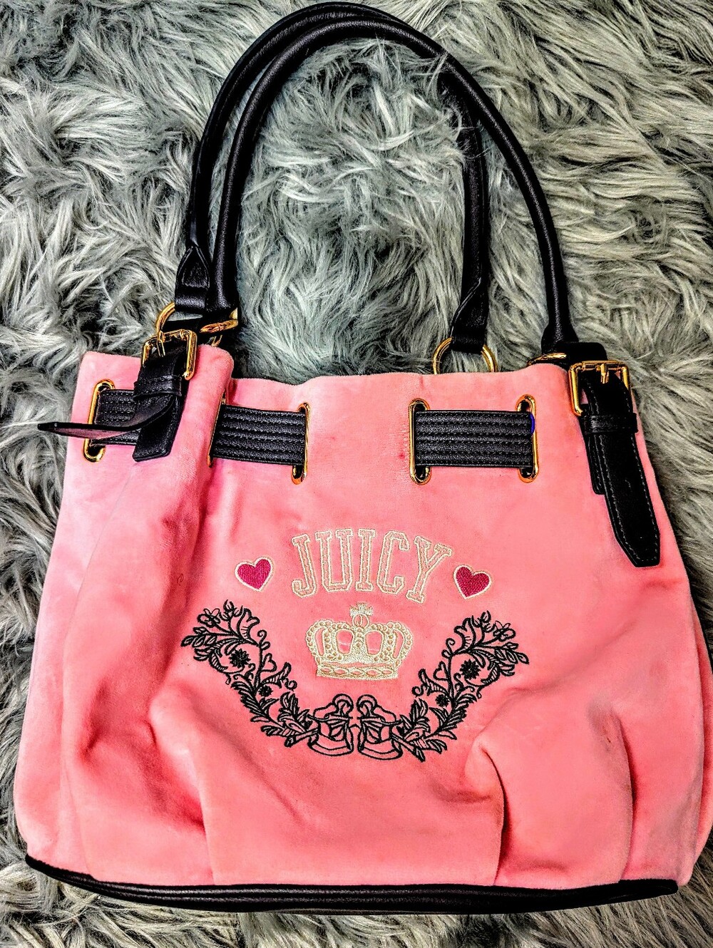 Juicy Couture Pink Tote with Black Handles and Gold Accents